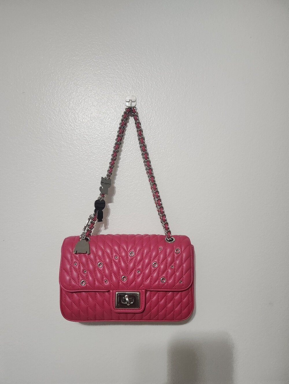 Karl Lagerfeld Hot Pink Quilted Chain-Handle Shoulder Bag - Picture 2 of 6